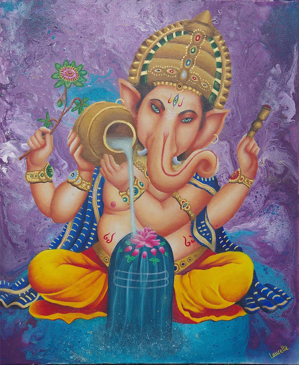 Peinture "Ganesh et les éléments" par Laurette Dumeige