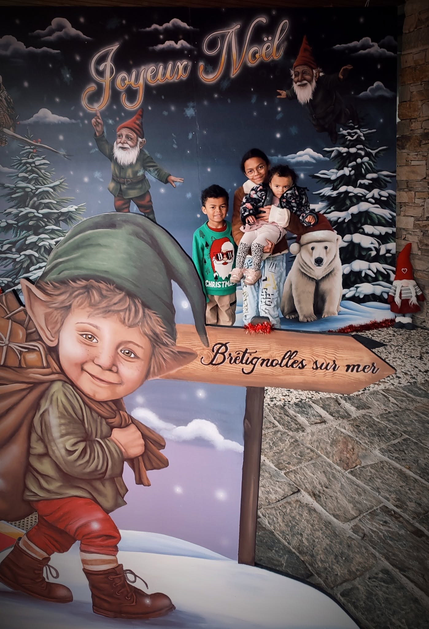 noel, marché, bretignolles, fresque, peinture, live, neige, boule,lutin, ours, panneau, cadeau, sapin