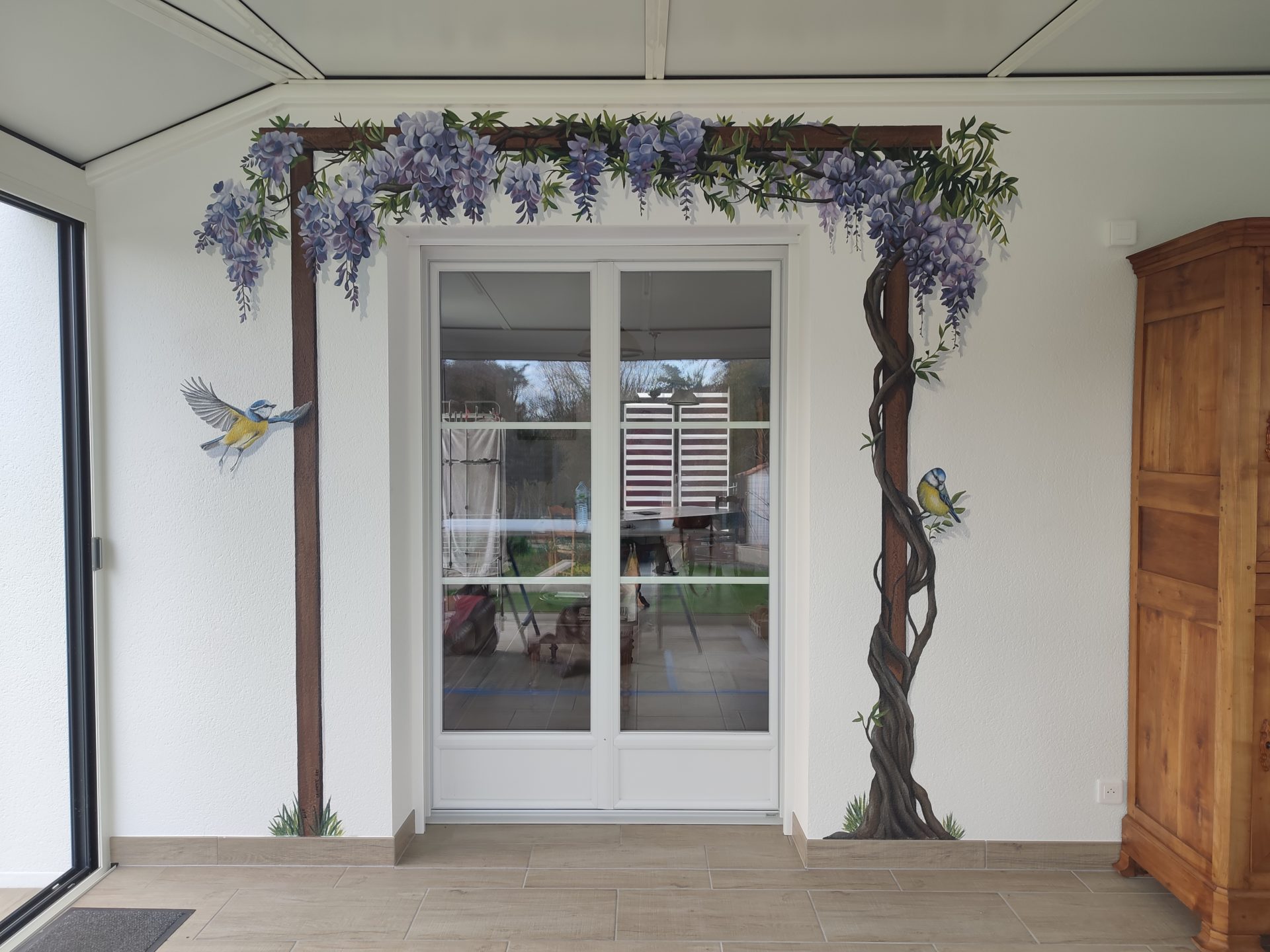 mur, peinture, vegetal, floral, pinceau, fresque