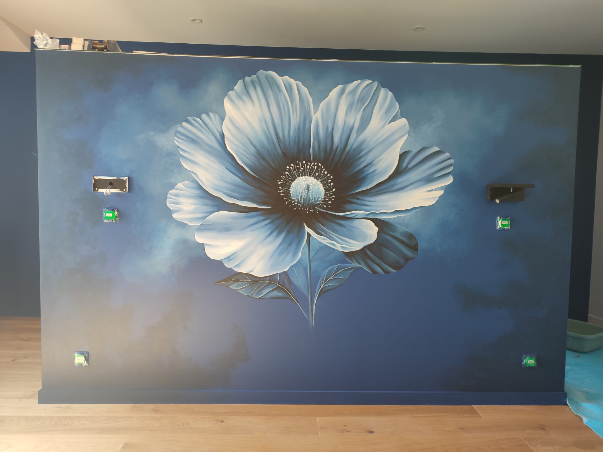 fleur, bleu, decor, intérieur, peinture, pétale, pistil, encre
